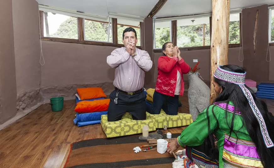 Wachuma ceremony in sacred sanctuary near Cusco