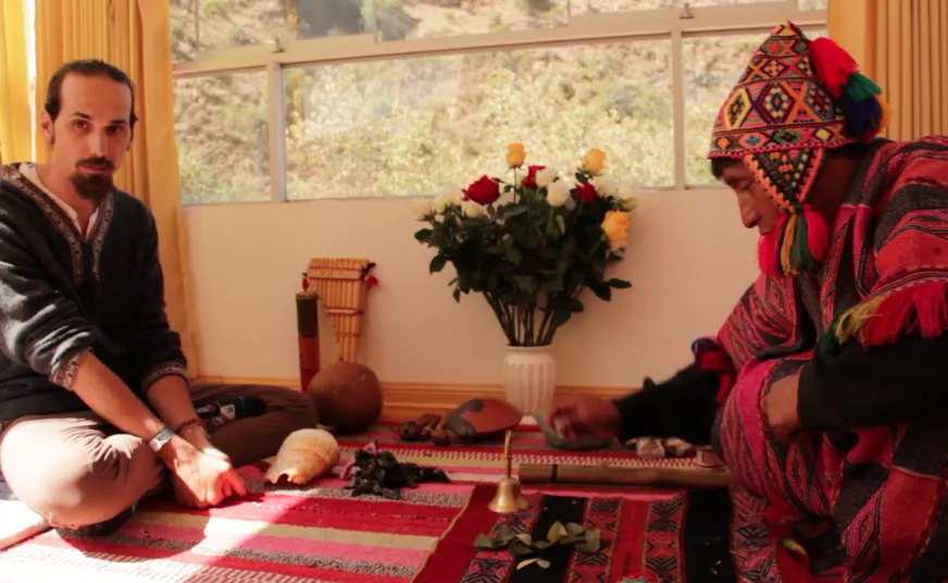 Andean divination with coca leaves during a spiritual ceremony in Cusco