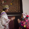 Wachuma ritual in the Sacred Valley surrounded by Andean mountains