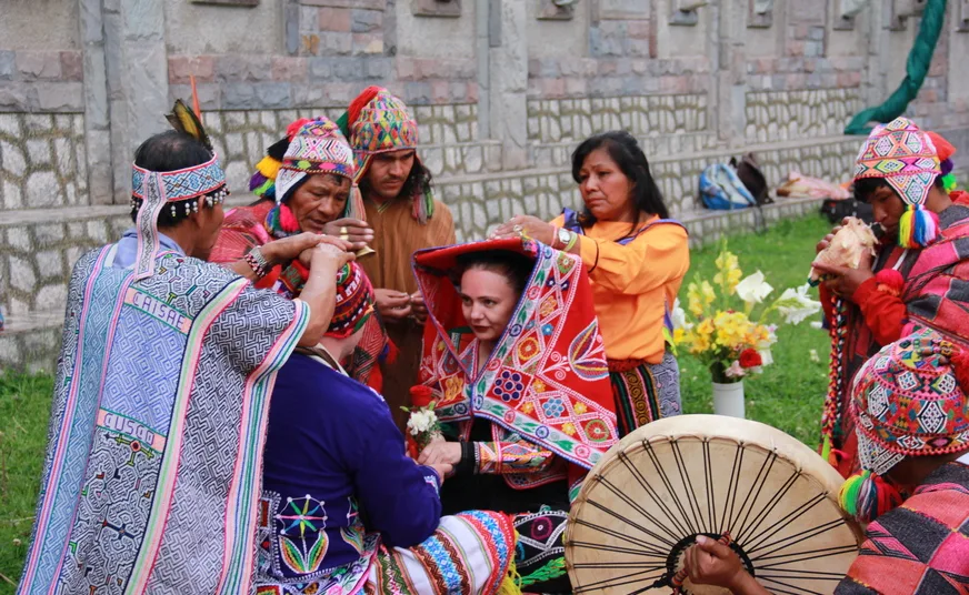 Spiritual Inka wedding ceremony in Cusco surrounded by Andean nature